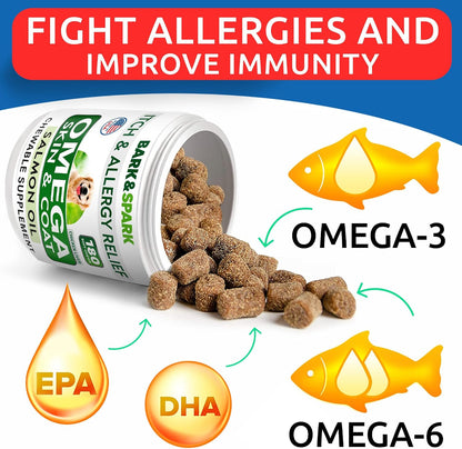 BARK&SPARK Omega-3 for Dogs - 360 Fish Oil Chews for Skin & Coat, Joint Health