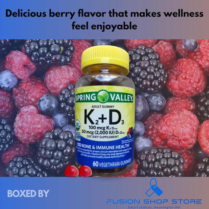 Fusion Shop Store Vitamin D3 and K2 Gummies for Adults – 60 Gummies