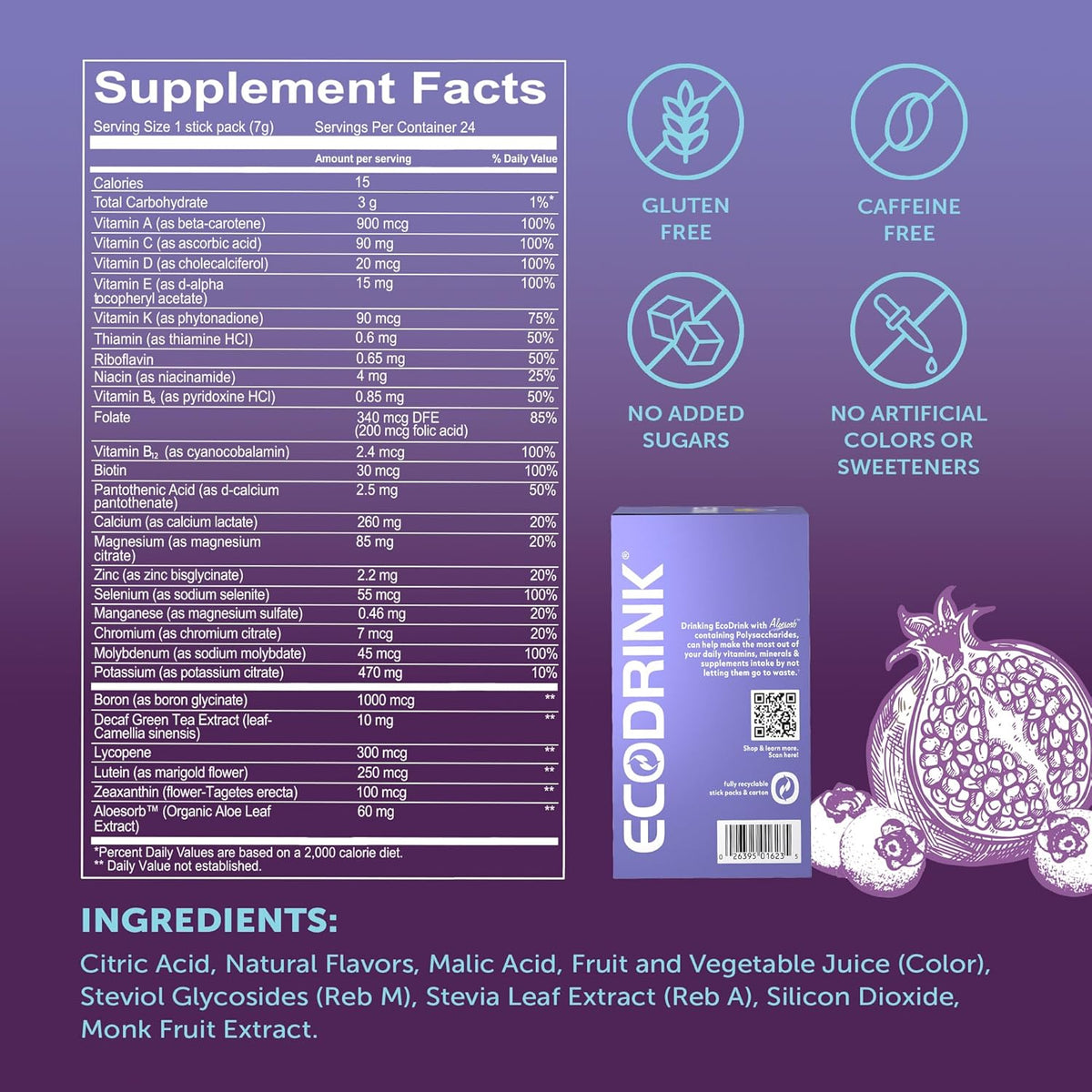 Lily of the Desert EcoDrink Nutrient Support Hydration Sachets, Blueberry Pomegranate – Multivitamin Electrolyte Mix with Aloe, 24 Sachets - görsel 2