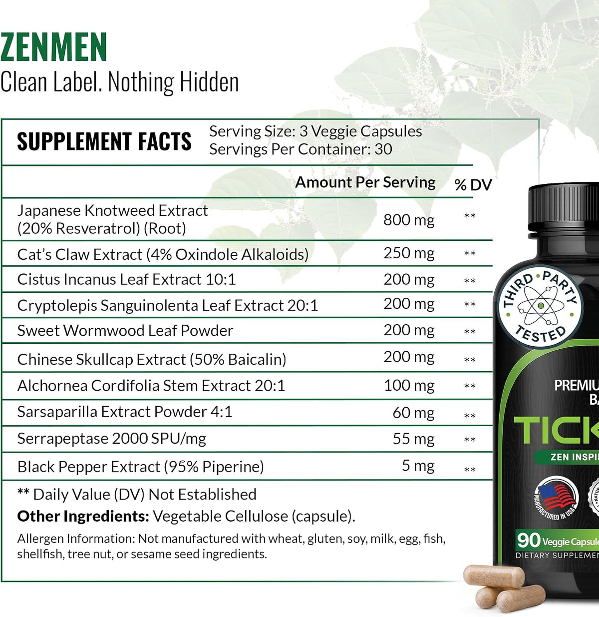 Zenmen Tick Immune Support Supplement - Improved Formula - 90 Vegan Capsules - görsel 3