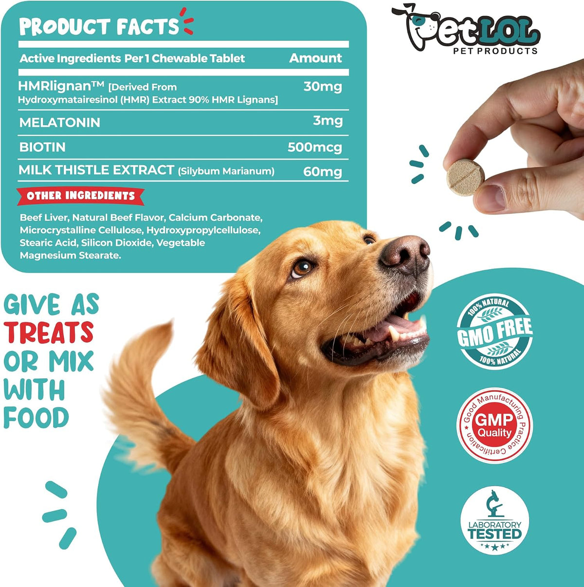 HMR Lignan + Melatonin + Biotin + Milk Thistle for Dogs | 4-in-1 Formula | 90 Chewable Tablets | Natural Beef Flavour - görsel 4