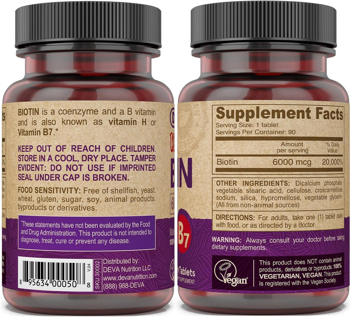 DEVA Vegan Biotin Supplement 6000 mcg – Easy-to-Swallow Tiny Tablets, 90 Count - görsel 3