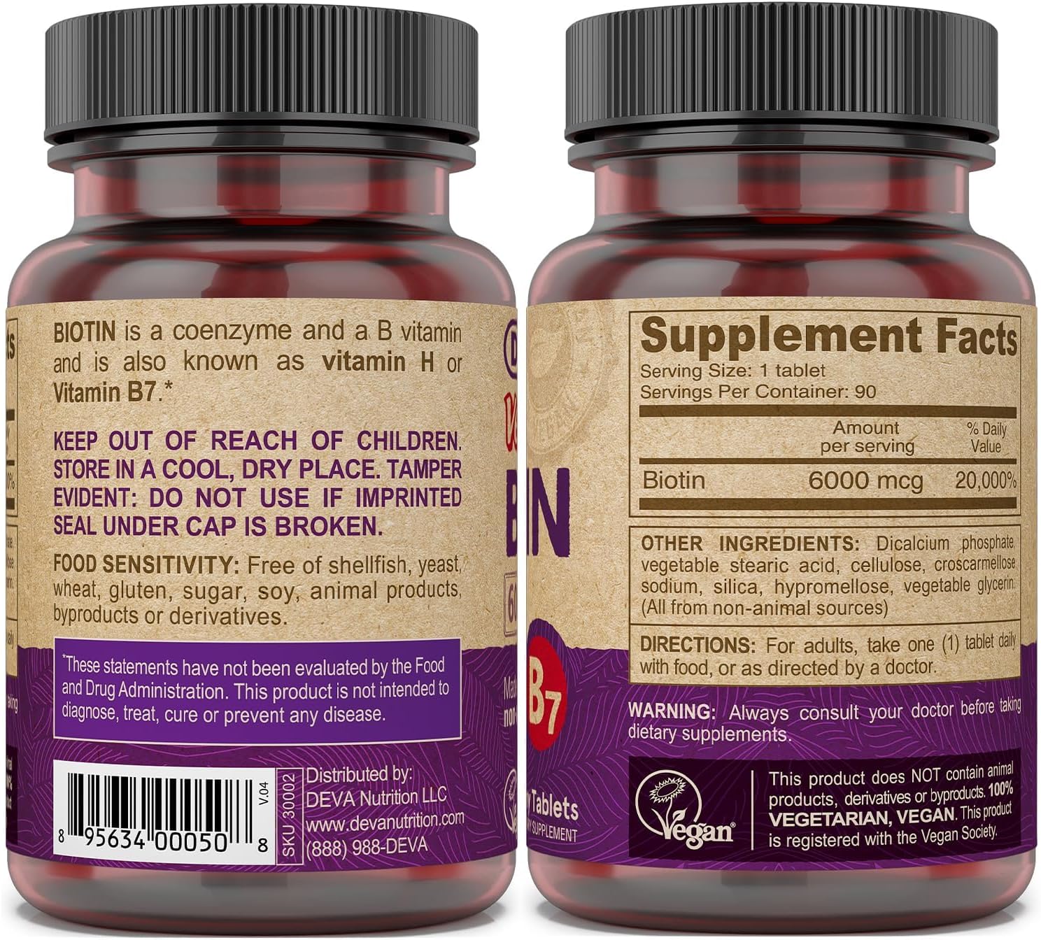 DEVA Vegan Biotin Supplement 6000 mcg – Easy-to-Swallow Tiny Tablets, 90 Count - görsel 3
