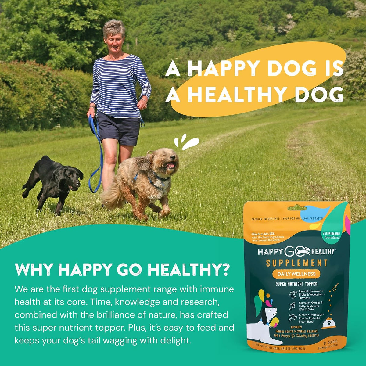 Happy Go Healthy Daily Wellness Supplement for Dogs – Immune & Gut Health Support – All-Natural Kibble Topper – 21 Servings - görsel 6