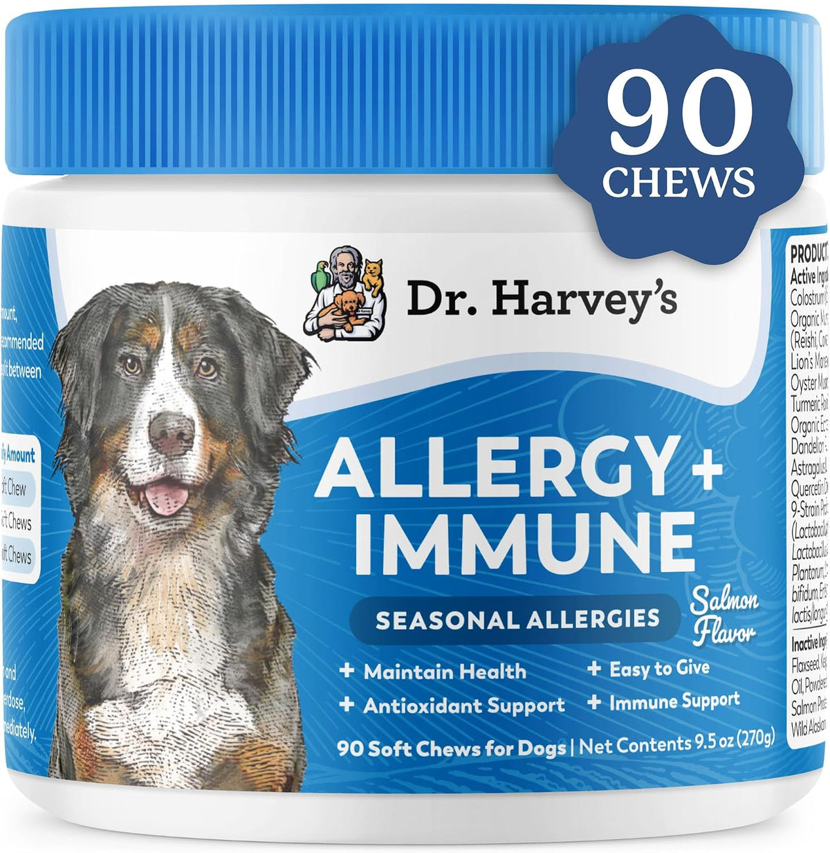 Dr. Harvey's Dog Allergy & Anti-Itch Relief Soft Chew Supplement Bites for Dogs, Daily Immune & Digestive Health Support with Functional Mushrooms, Super Herbs, Probiotics, Salmon Flavour (90 Chews) - görsel 1