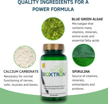 Bioxtron Natural Stem Cell Supplement Capsules – Cellular & Antioxidant Support Formula with Blue Green Algae and Spirulina – 60 Capsules