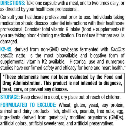 XYMOGEN K2-45: Bio-available Vitamin K2 (MK-7) 45 mcg for Bone and Heart Health - 60 Capsules