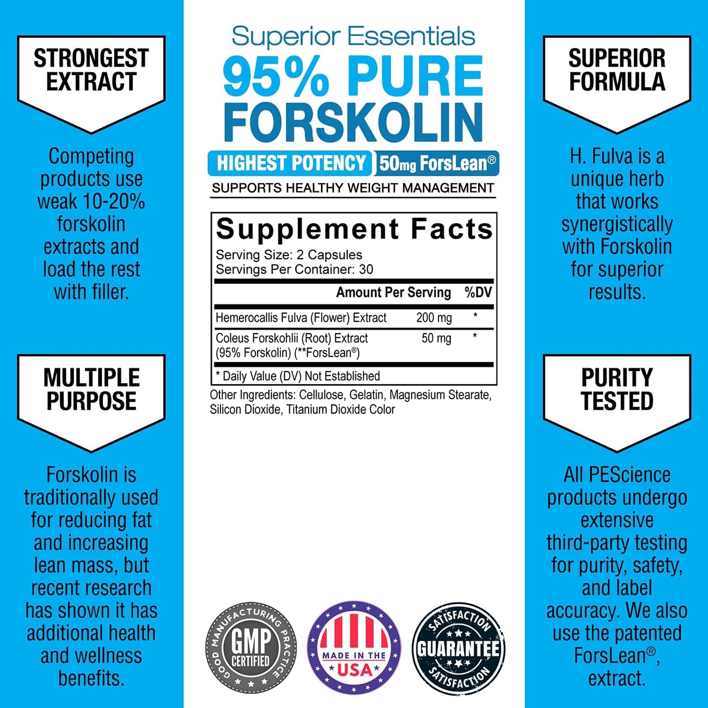 PEScience Forskolin-95+ | 95% Pure Forskolin with Hemerocallis Fulva | 50 mg, 60 Capsules - görsel 3