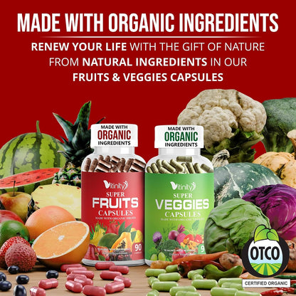 Made with Organic Fruits & Vegetables Capsules - Superfood Supplement for Women and Men - 30-Day Supply