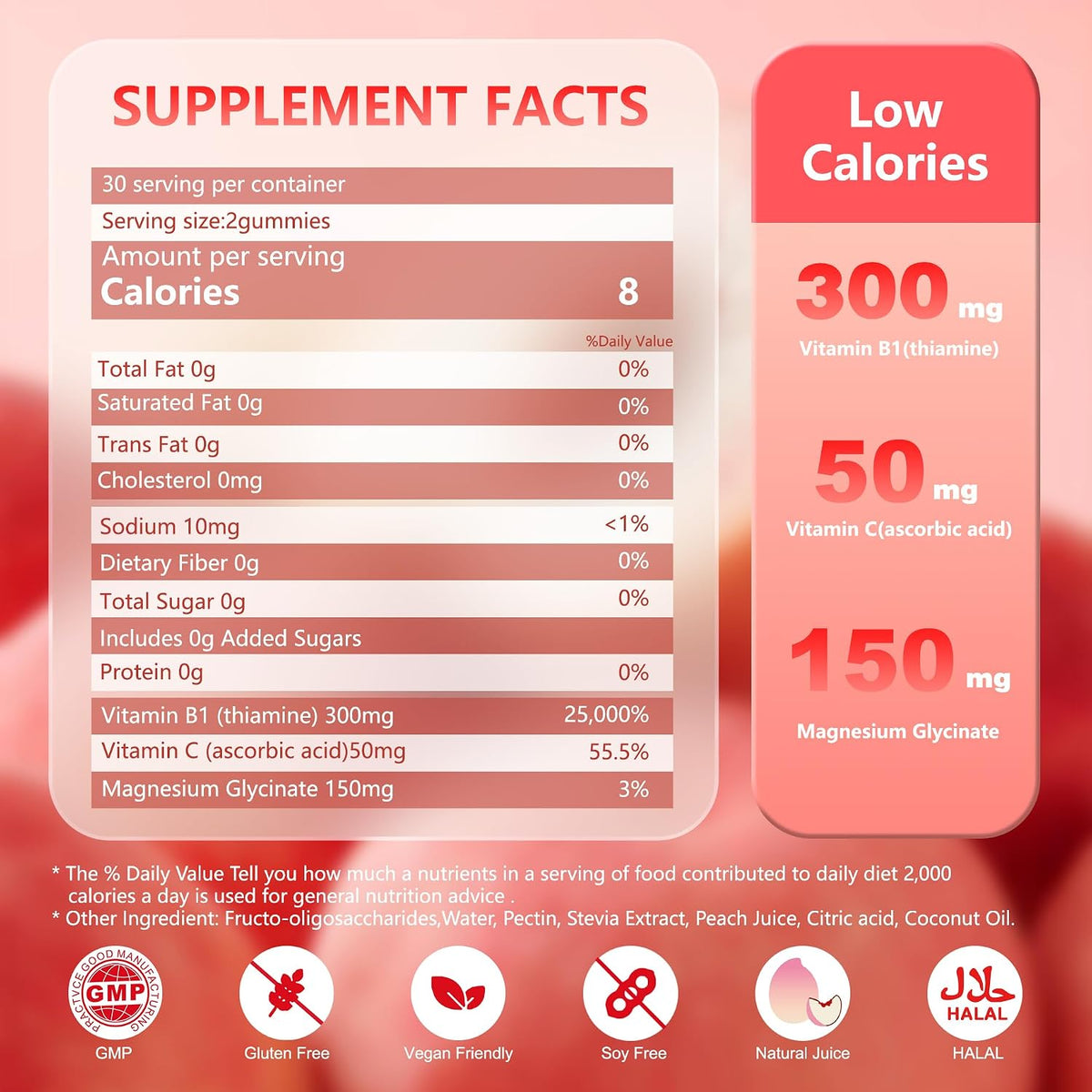 NEWOLITE Vitamin B1 Gummies 300mg - Chewable Thiamine Supplement with Magnesium - Natural Peach Flavour - 60 Gummies (1-Month Supply) - görsel 2