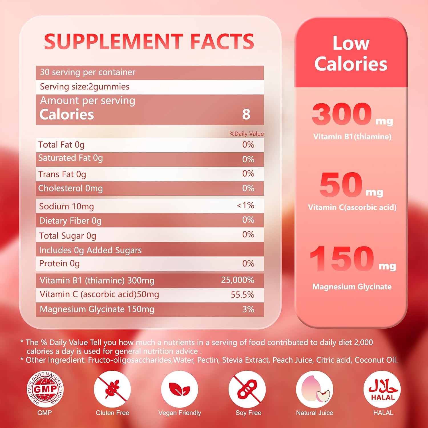 NEWOLITE Vitamin B1 Gummies 300mg - Chewable Thiamine Supplement with Magnesium - Natural Peach Flavour - 60 Gummies (1-Month Supply) - görsel 2