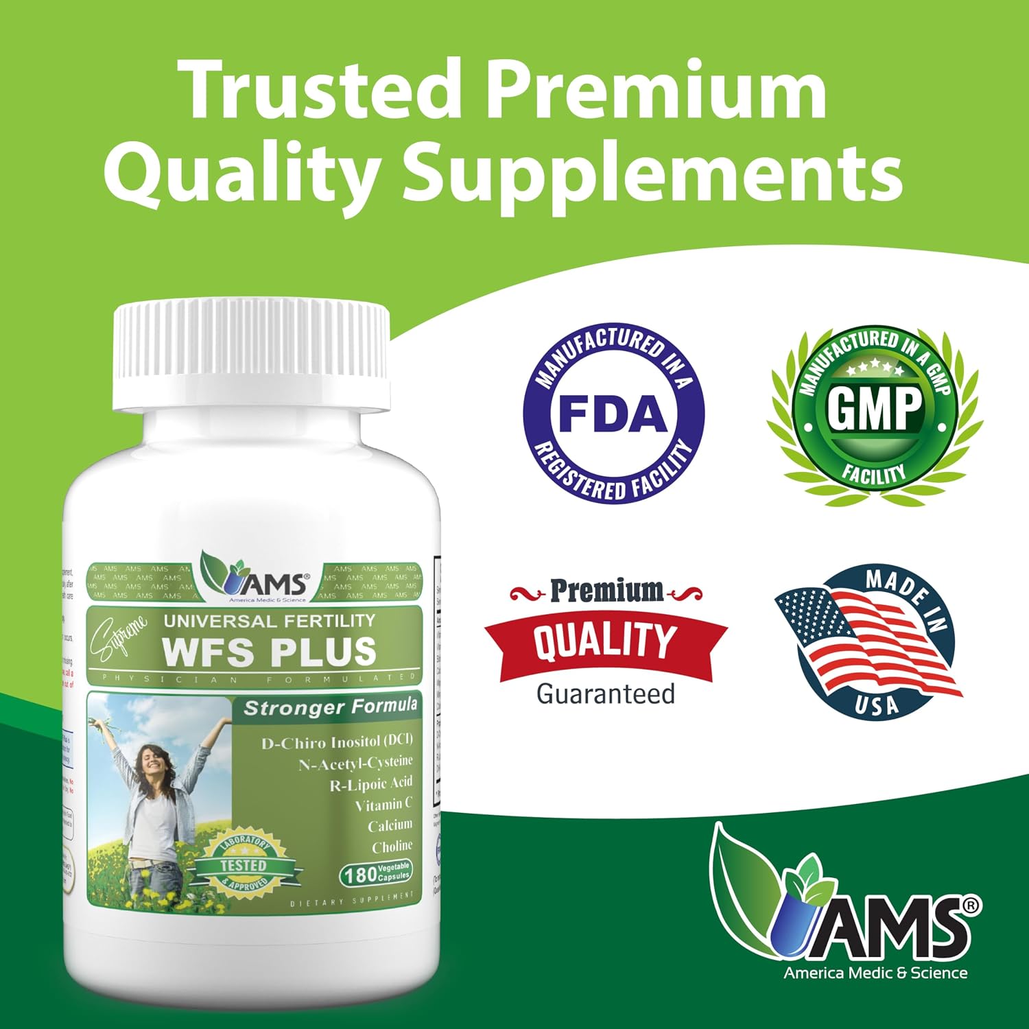 America Medic & Science WFS Plus Fertility Supplements for Women (180 Capsules) - görsel 4