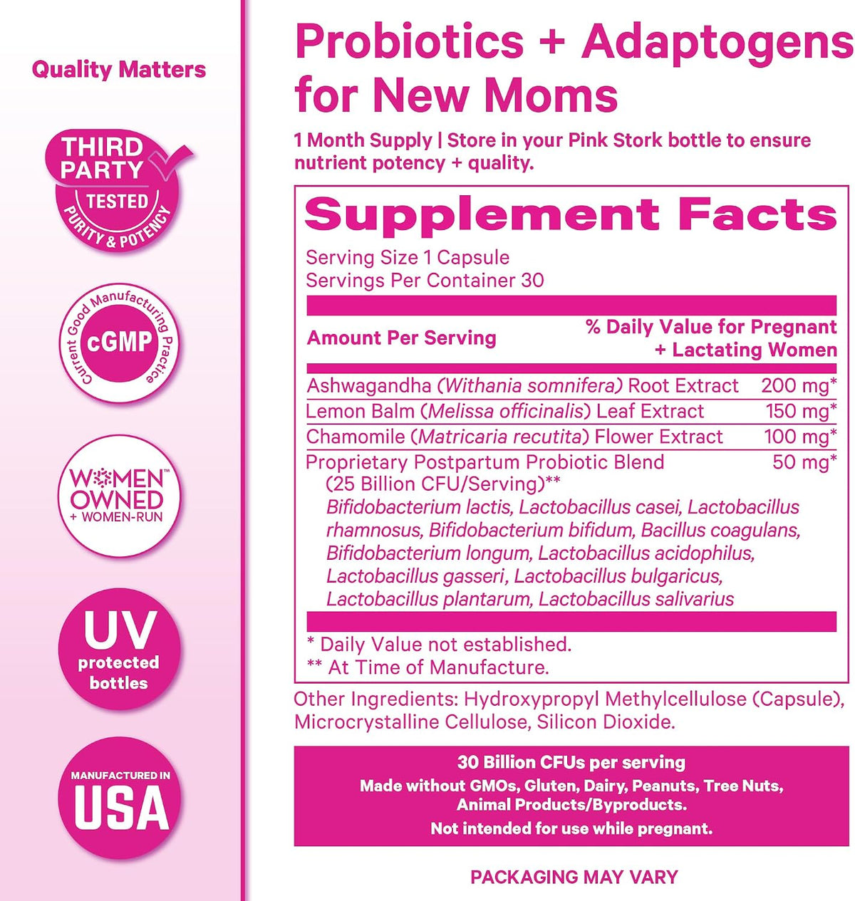 Pink Stork Postnatal Probiotics - 30 Billion CFU with Ashwagandha & Chamomile - görsel 6