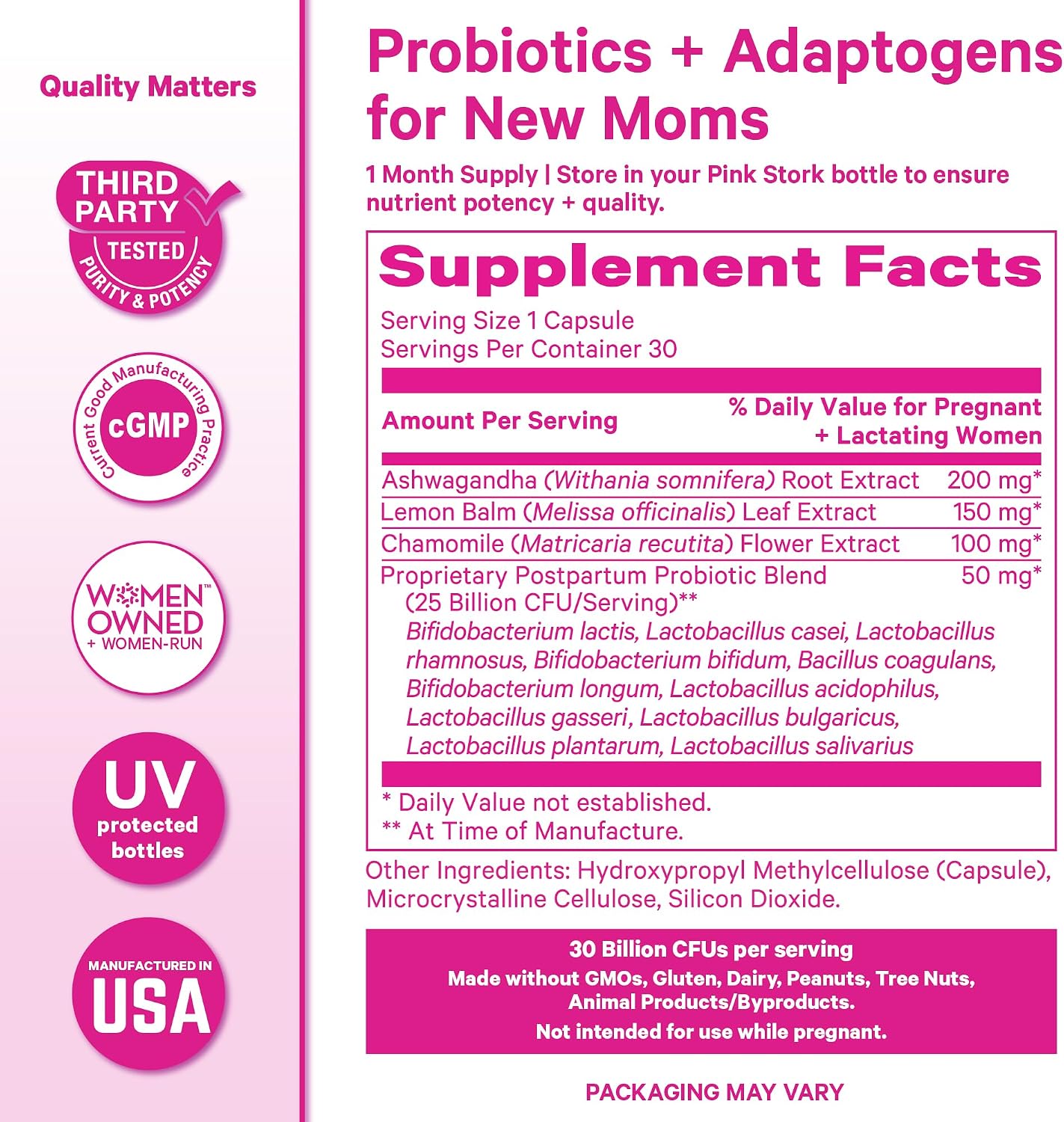 Pink Stork Postnatal Probiotics - 30 Billion CFU with Ashwagandha & Chamomile - görsel 6
