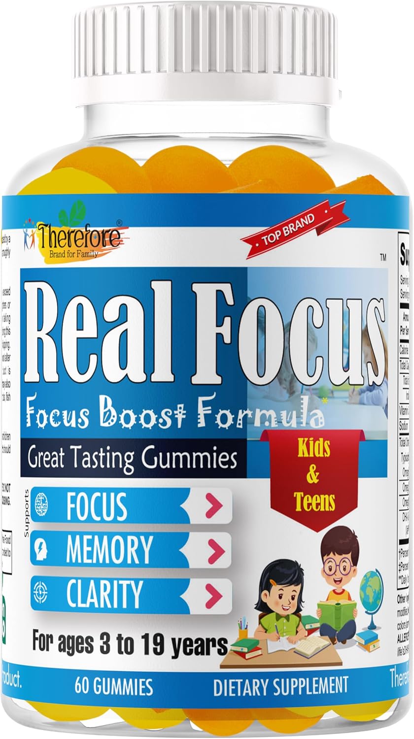 Real Focus Omega 3 for Kids – DHA Gummies for Attention, Memory & Concentration, Orange Flavour, Non-GMO (60 Count) - görsel 1