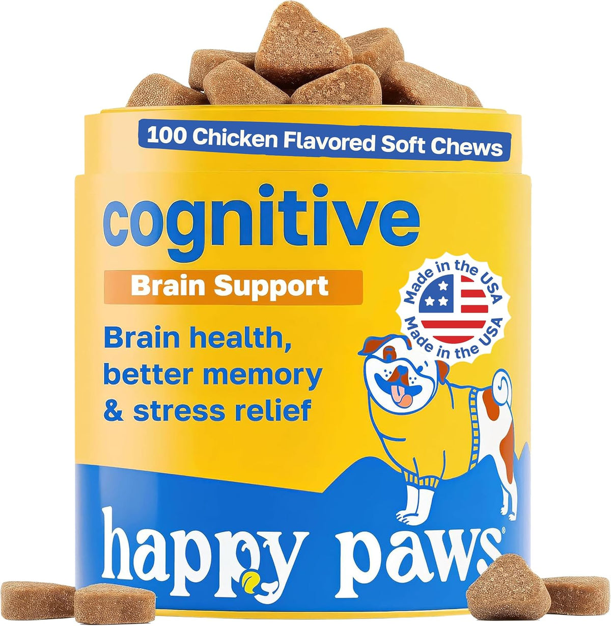 Happy Paws Cognitive Taurine Supplement for Dogs - Soft Chews with Spirulina, CoQ10 & B Vitamins - görsel 1