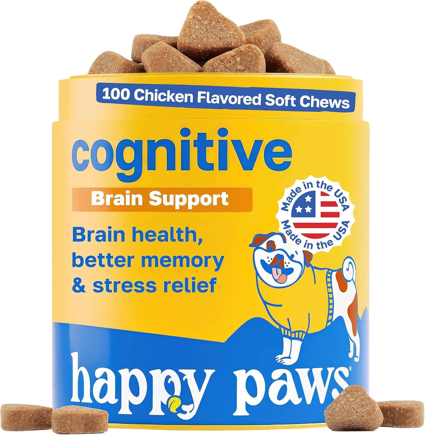 Happy Paws Cognitive Taurine Supplement for Dogs - Soft Chews with Spirulina, CoQ10 & B Vitamins - görsel 1