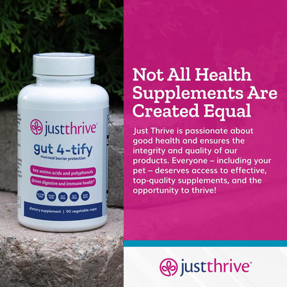 Just Thrive Gut 4-tify - Gut Health Supplement for Women and Men, Anti-Bloat, 90 Vegetable Capsules
