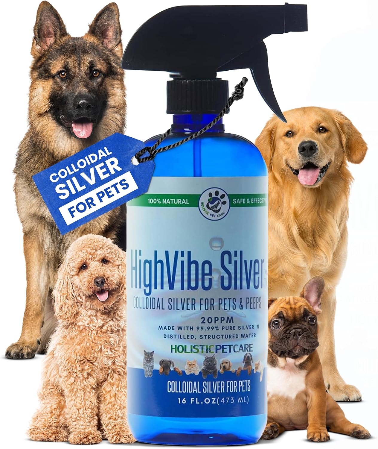 Holistic Pet Care Colloidal Silver for Pets – 20 PPM – All-Natural Pet Colloidal Silver Solution, Spray Bottle (16 oz) - görsel 1