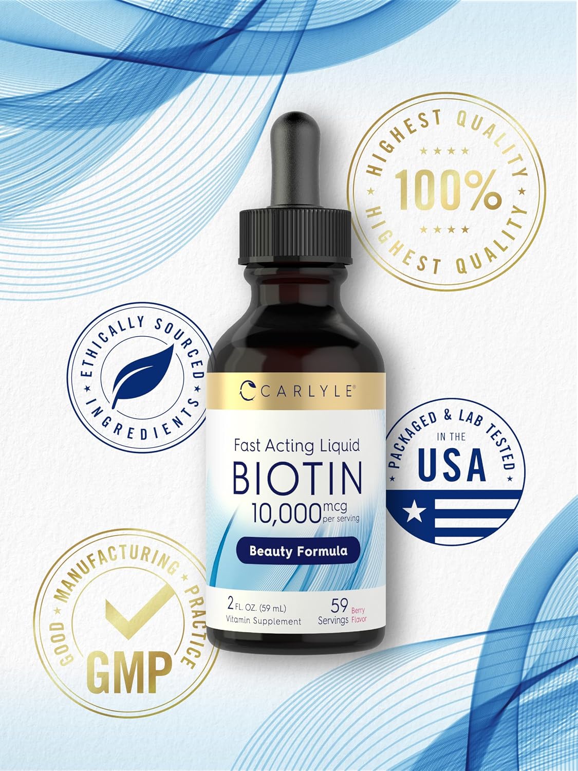 Carlyle Liquid Biotin 10000mcg – Extra Strength Drops, 60 ml - görsel 6