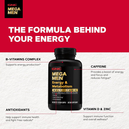 GNC Mega Men Energy & Metabolism Multivitamin for Men – 180 Tablets