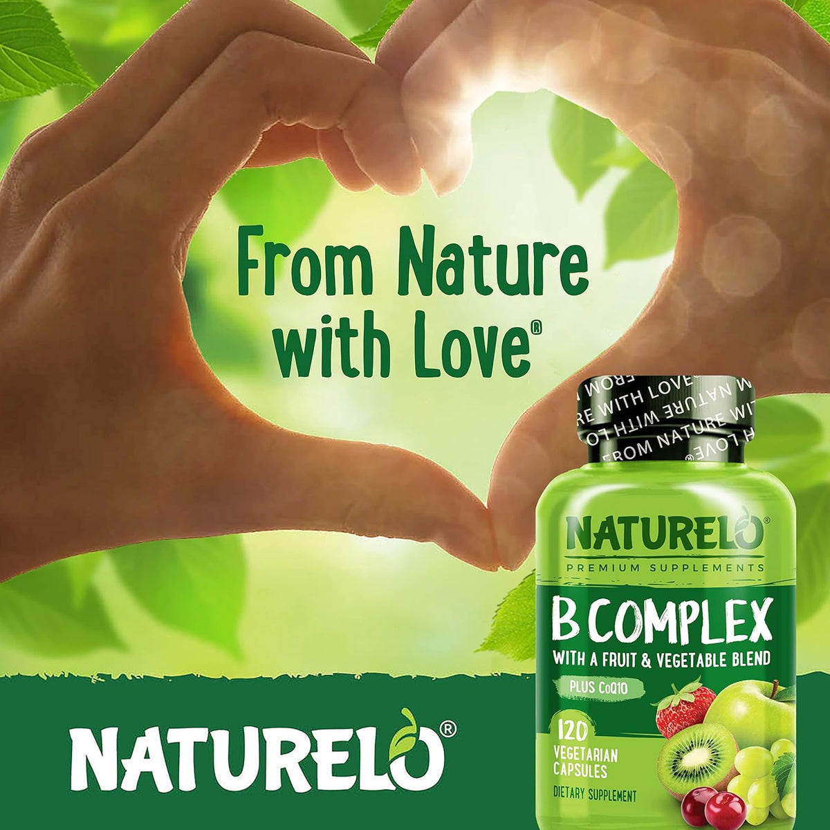 NATURELO Vitamin B Complex – Vegan, Methylated B Vitamins with CoQ10 & Fruit & Veg Blend, 120 Capsules - görsel 7