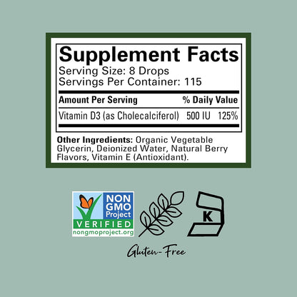 ChildLife Essentials Baby Vitamin D3 Drops - 500 IU per Serving, Natural Berry Flavour - Pack of 3 x 30 ml