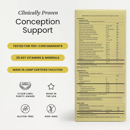 Perelel Conception Support Pack, Prenatal Multivitamin with DHA Omega 3, CoQ10 & Folate, Supports Fertility Wellness for Women, Soya & Gluten-free, Non GMO, 30 Daily Pill Packs