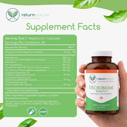 Microbiome Balance – Gut Health Supplement with Monolaurin & Caprylic Acid – 120 Capsules