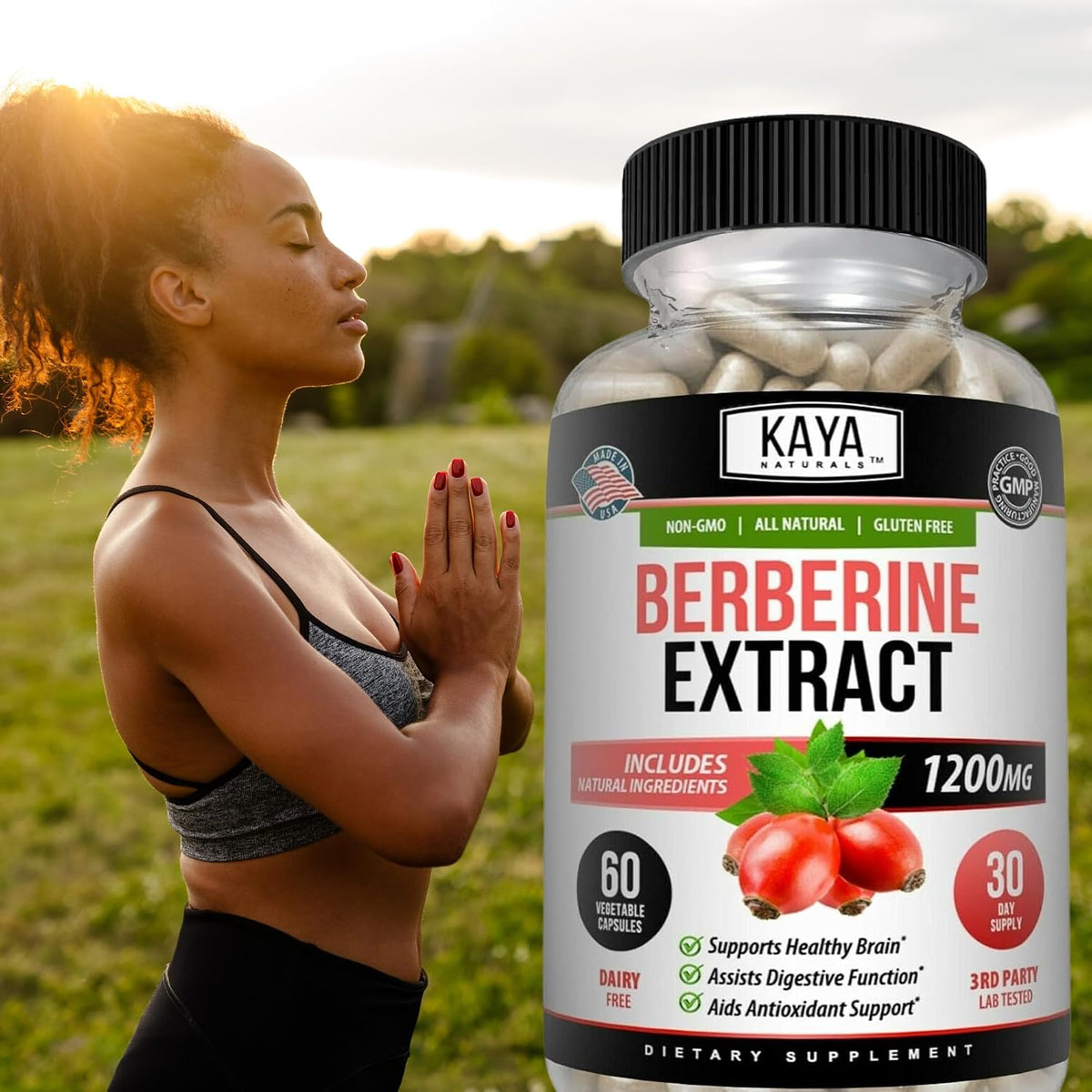 Kaya Naturals Berberine HCL Extract 1200mg - Immune System Support, Gluco Levels, Gut Health - Vegetarian, Non-GM & Gluten-Free (60 Capsules) - görsel 9