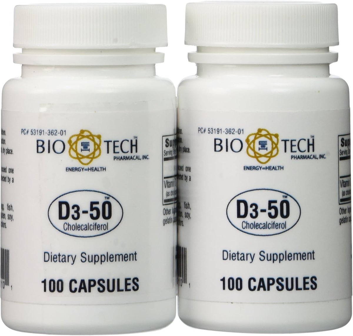 Bio-Tech D3-50 50,000 IU Vitamin D3 Supplement, 100 Capsules (Pack of 2) - görsel 1