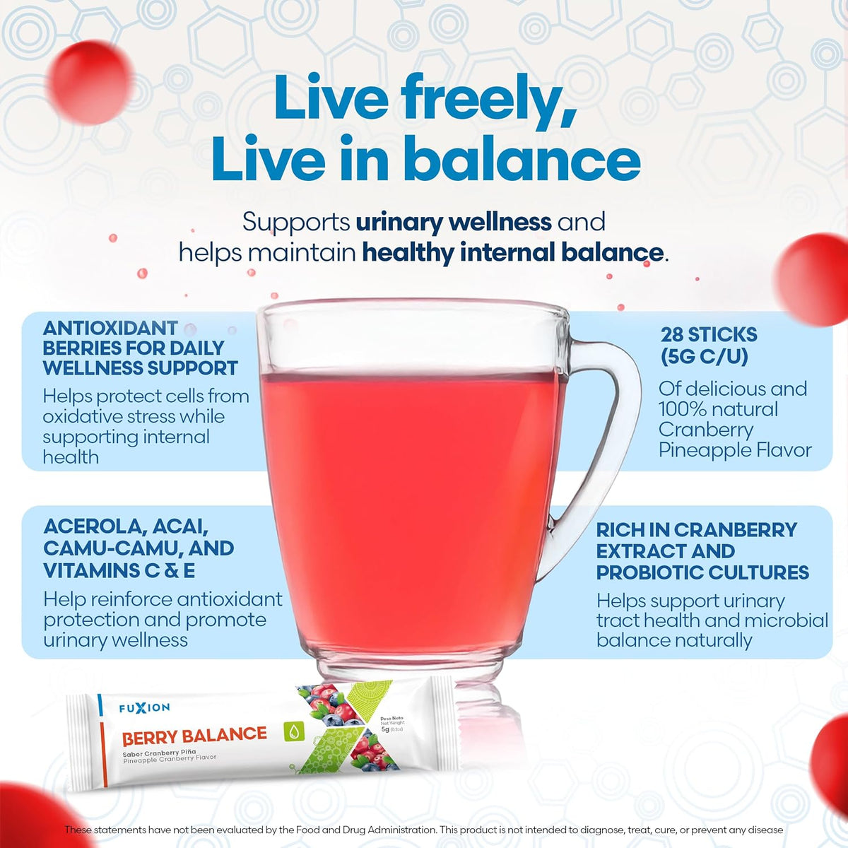 FuXion Berry Balance – Urinary Tract Support Drink | Probiotic & Antioxidant Blend | Mixed Berry | 28 Sticks - görsel 2