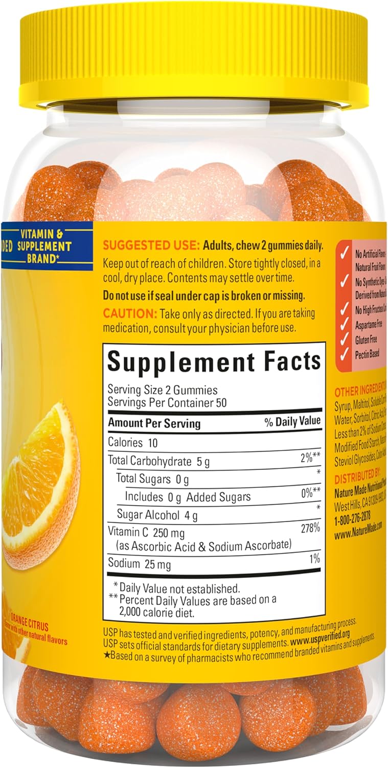 Nature Made Zero Sugar Vitamin C Gummies 250 mg, 100 Gummies (50-Day Supply) - görsel 9