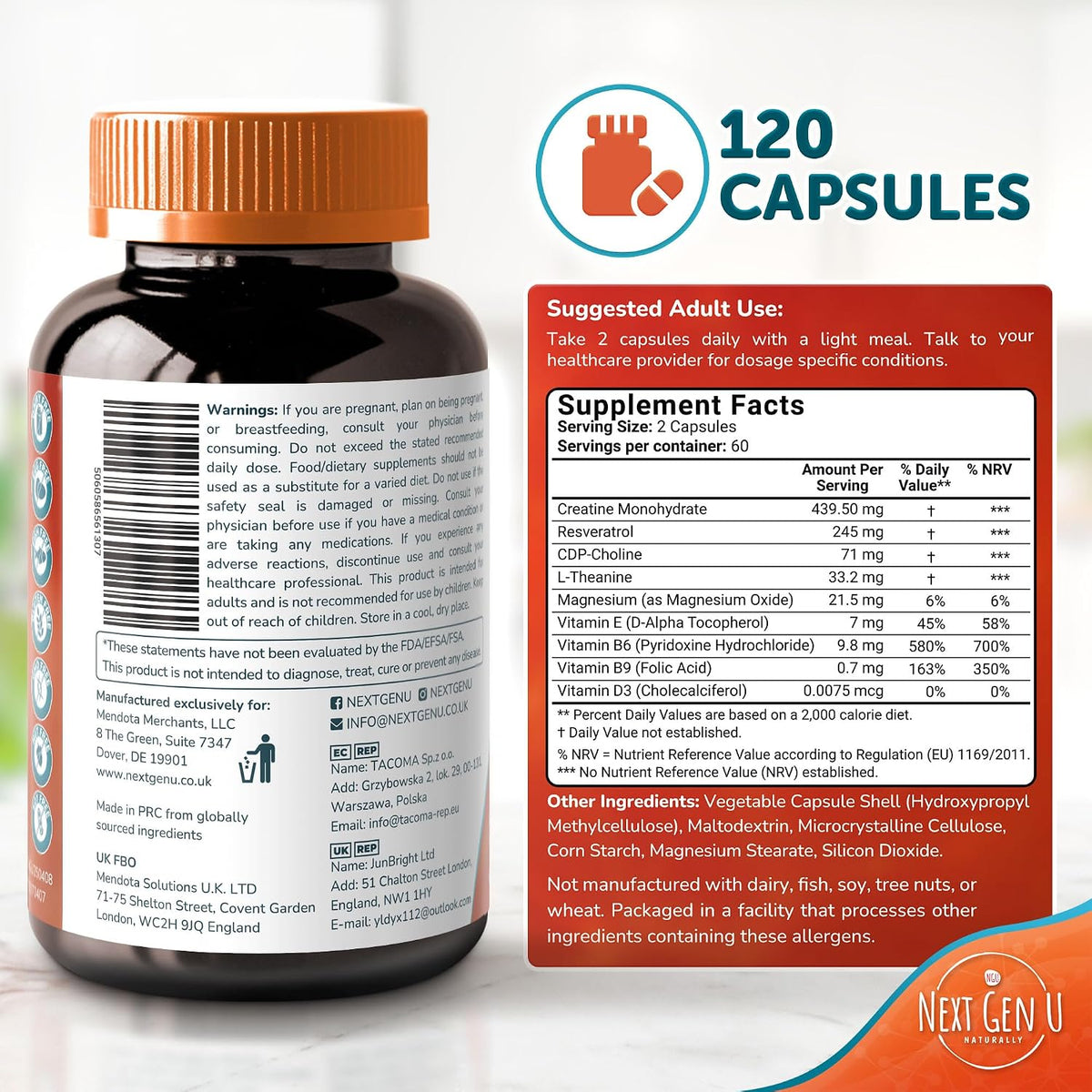 Brain Supplement - 120 Vegan Capsules - Nootropic for Memory, Cognitive Function and Focus - NextGenU - görsel 7