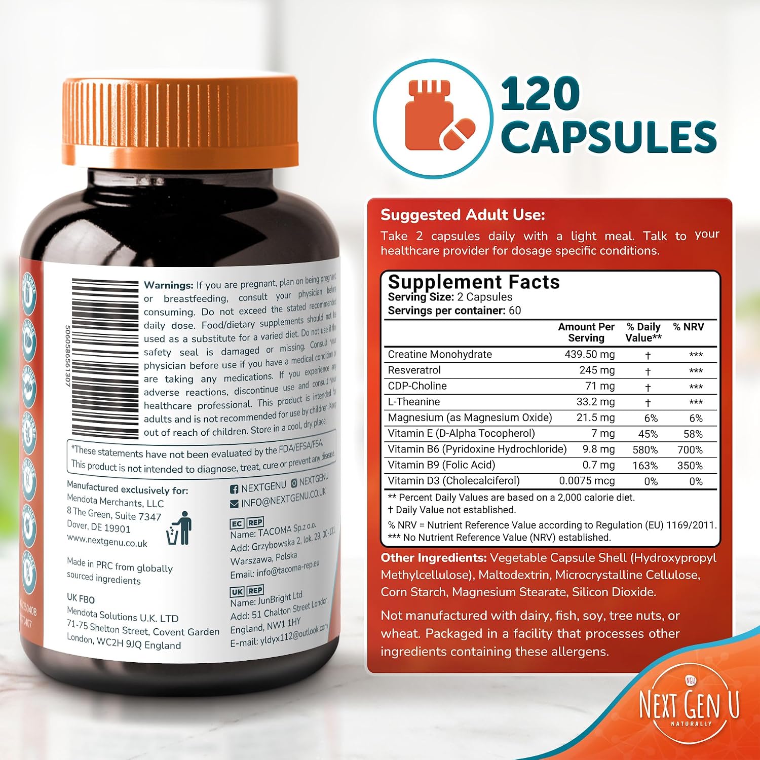 Brain Supplement - 120 Vegan Capsules - Nootropic for Memory, Cognitive Function and Focus - NextGenU - görsel 7
