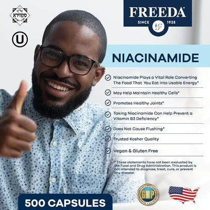 Freeda Niacinamide - Vitamin B3 250 mg, 500 Capsules (No Flush)