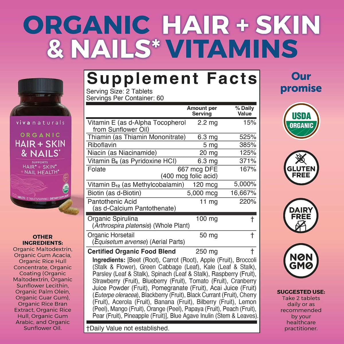 Viva Naturals Biotin 5000 mcg – Organic – Nail strength: Biotin helps maintain normal nails, with many users – Image 2
