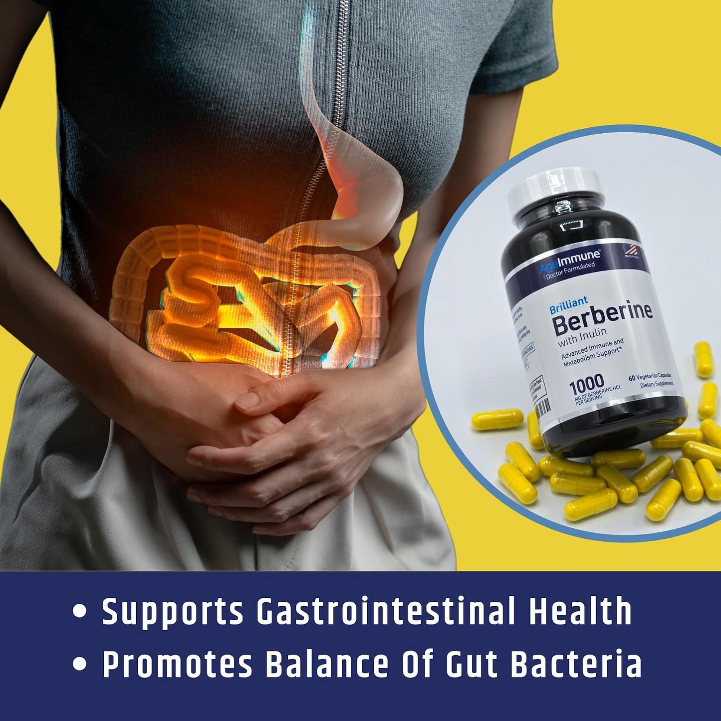 Berberine 1000mg Supplement Complex with Inulin Prebiotic - Berberine HCL 500mg per Capsule - Doctor Formulated and Third Party Tested - görsel 2