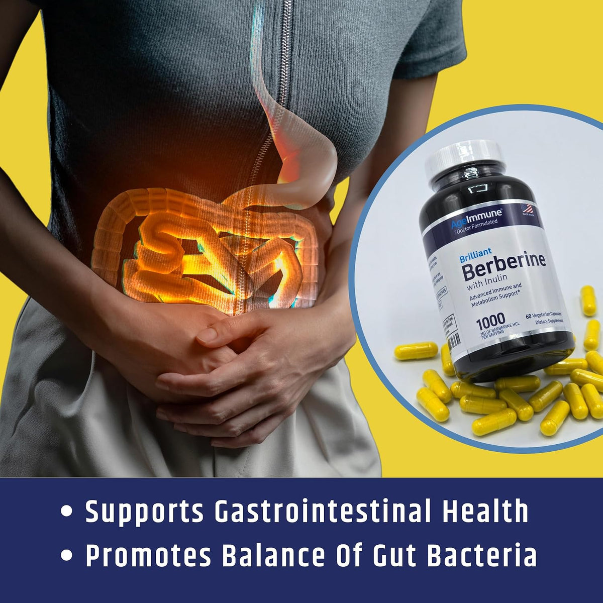Berberine 1000mg Supplement Complex with Inulin Prebiotic - Berberine HCL 500mg per Capsule - Doctor Formulated and Third Party Tested - görsel 2