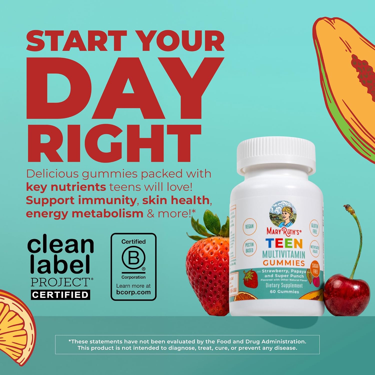 MaryRuth's Multivitamin Gummies for Teens | Vitamin D3, A, C, E, B6, B12, Zinc, Iodine, Biotin | Immunity, Bone, & Skin Health | Vegan, Sugar Free, Gluten-free | 60 Gummies - görsel 2