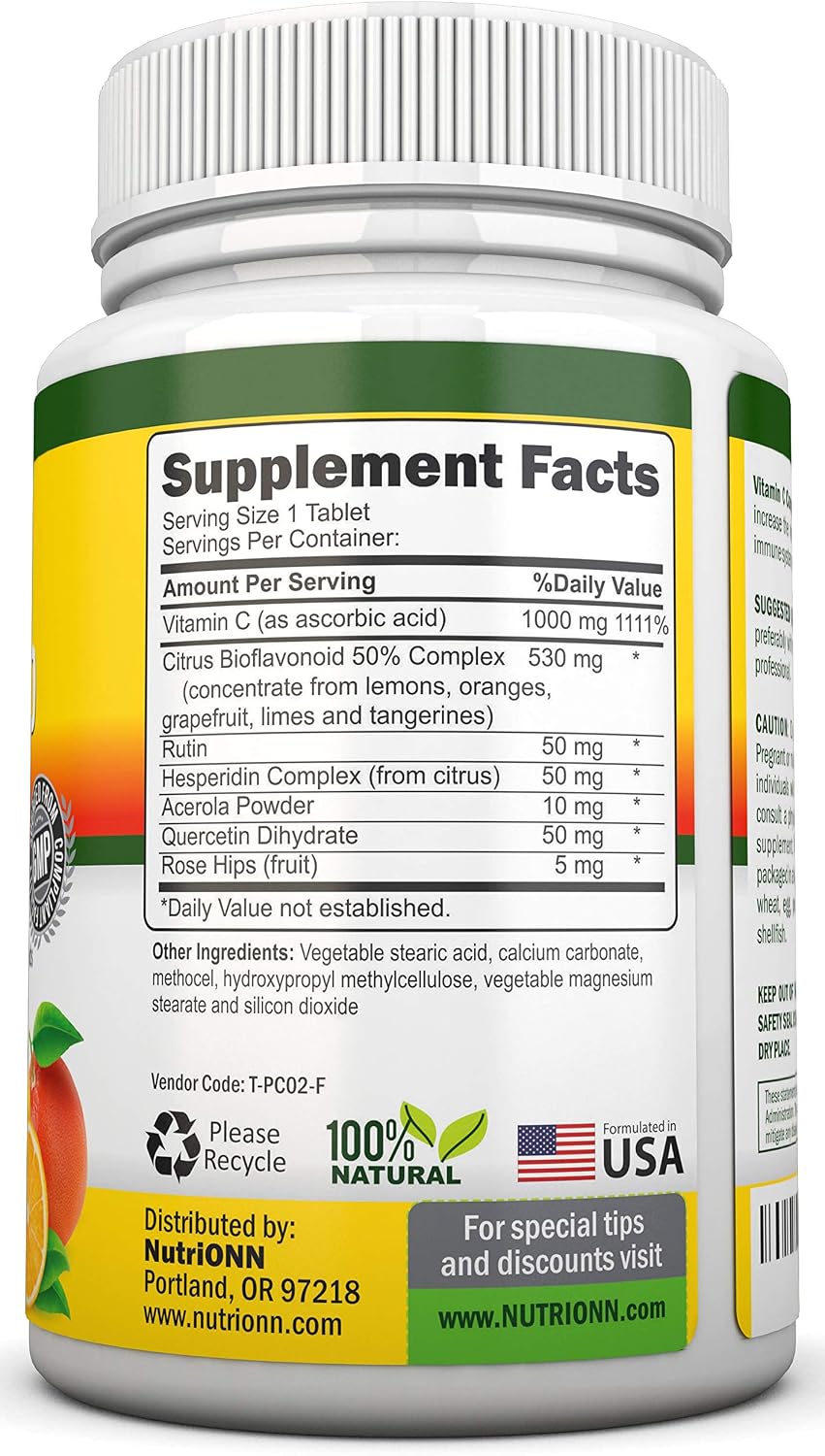 Super Vitamin C Complex - 1695 mg - 180 Tablets - with Citrus Bioflavonoids, Rose Hips, Rutin, Quercetin & Hesperidin - Non-GMO - görsel 2