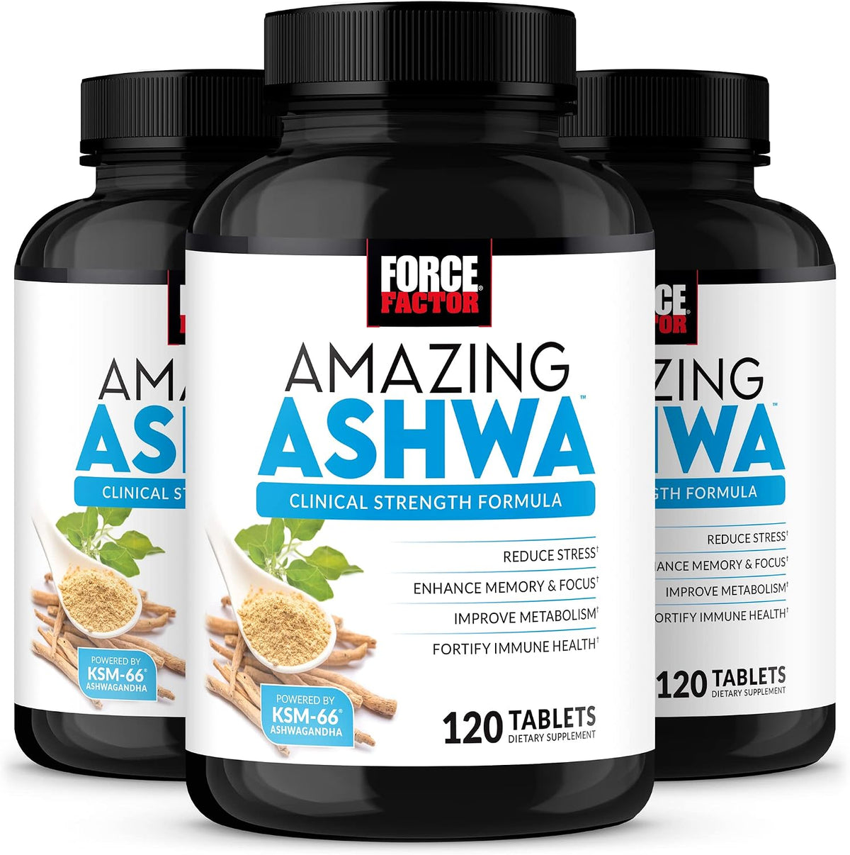 Force Factor Amazing Ashwa, KSM-66 Ashwagandha Supplement for Stress Support, Focus, Memory, Immune Support, With Vitamins, Minerals & Antioxidants, Cortisol Supplements for Women, 360 Tablets (3-Pack) - görsel 1