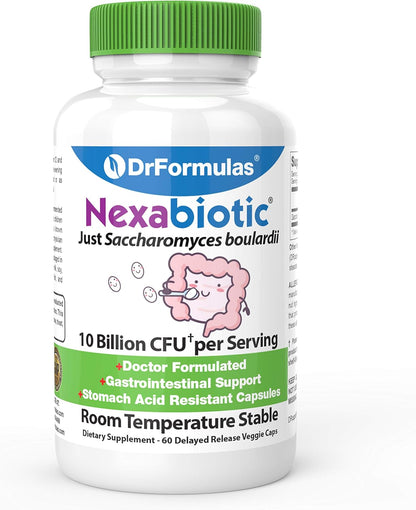 DrFormulas Saccharomyces Boulardii Probiotic 10 Billion CFUs - Immune & Digestive Support - 60 Acid-Resistant Capsules