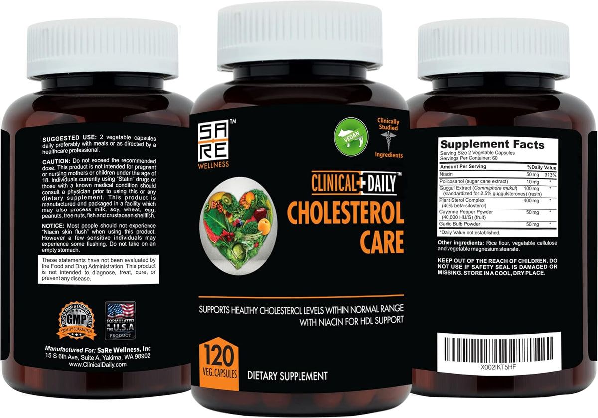 Clinical Daily Cholesterol Care Supplement - Plant Sterols, Guggul, Garlic, Niacin - 120 Capsules - görsel 3