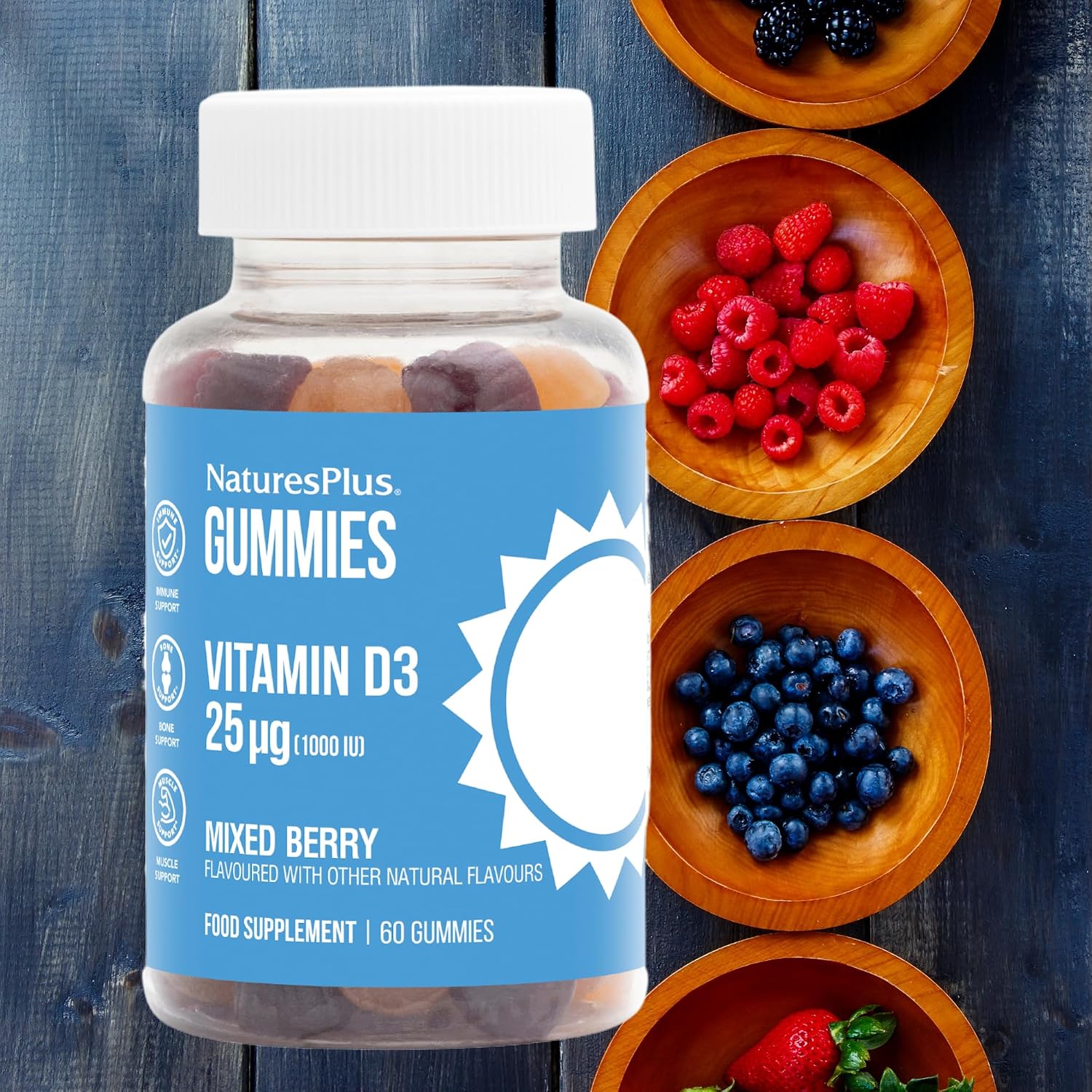 NaturesPlus Vitamin D3 1000 IU Gummies, Mixed Berry – 60 Gummies - görsel 6