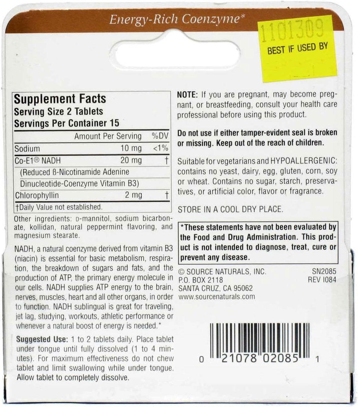 Source Naturals NADH 10mg, 30 Tablets - görsel 2