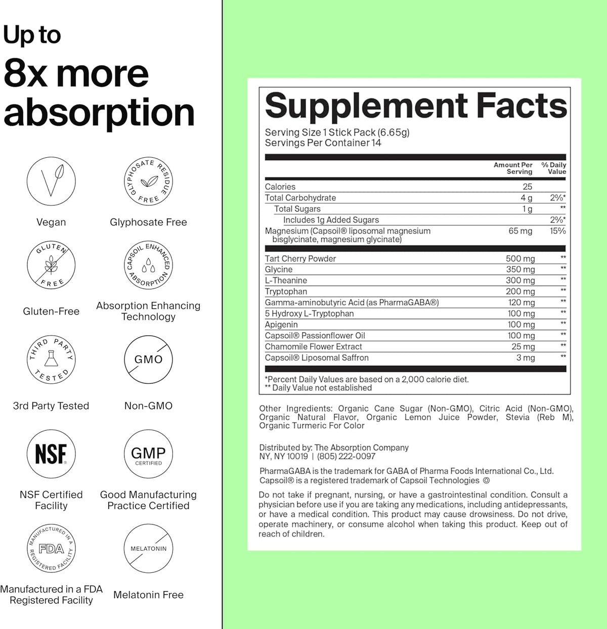 Sleep Aid Powder with Liposomal Saffron, Magnesium & PharmaGABA - Melatonin-Free Natural Supplement (Camomile Lemonade, 7 Sticks) - görsel 2