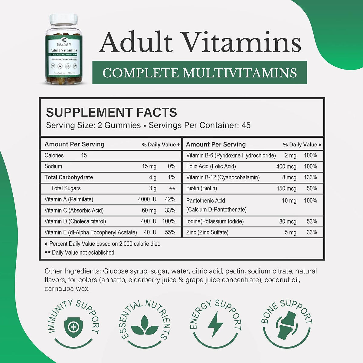 Salaam Nutritionals Adult Multivitamin Gummies - 90 Count - görsel 3