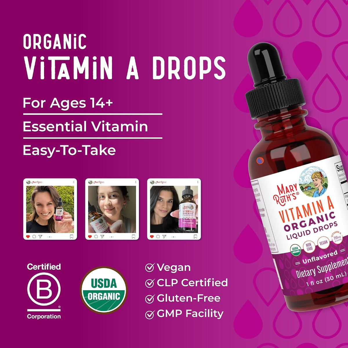 MARYRUTH'S Organics USDA Organic Vitamin A Liquid Drops, 1 oz - görsel 8