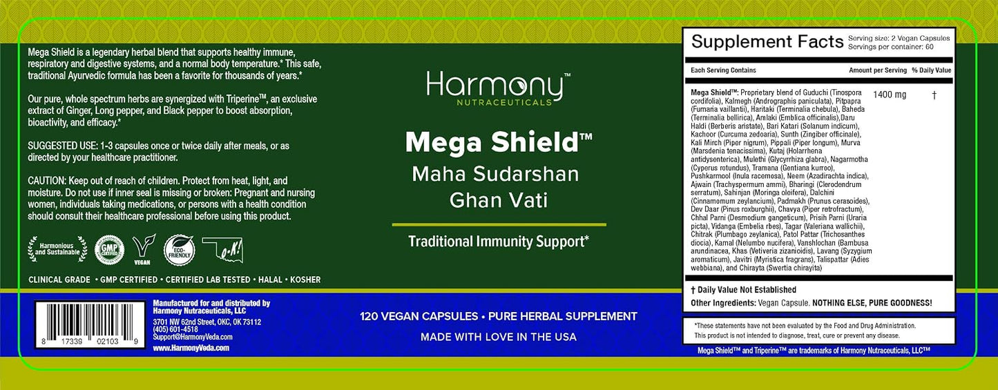 Harmony Nutraceuticals Mahasudarshan Ghan Vati Mega Shield - 120 Vegan Capsules - görsel 2